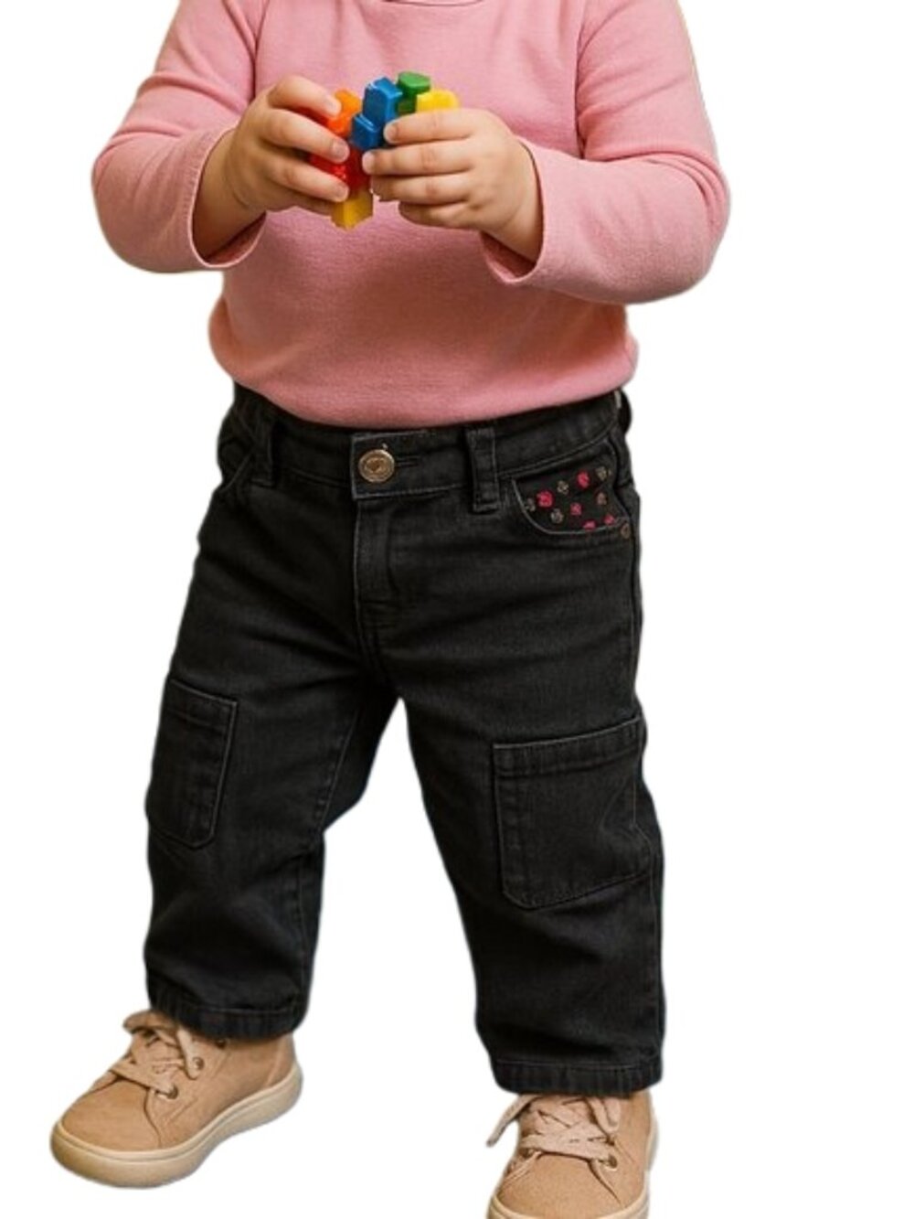 XOXO  Girls Jeans Black Button Zip Elastic Back Waist Size 3T